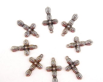 Set of 8 Small Antique Silver-tone Cross Charms – Set B