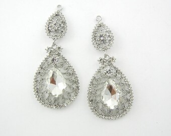 Pair of Crystal Filigree Teardrop Drop Charms