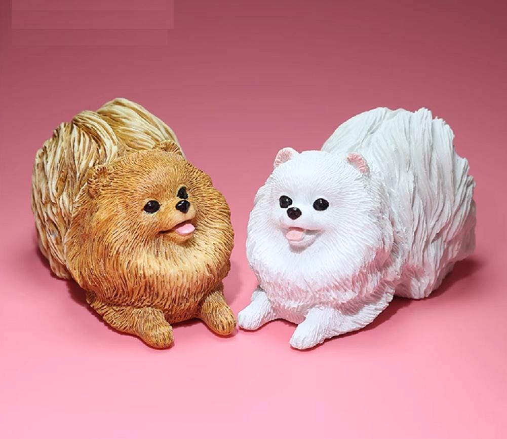 Hand-Crafted Resin Pomeranian Dog Miniature Action Figure Imitation Puppy Sculpture Decoration Car Dashboard Statue Ornament Cake Topper