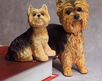 Hand-Crafted Resin Yorkshire Terrie Action Figure Imitation Puppy Dog Figurine Sculpture Decoration for Car Dashboard Statue Cake Topper