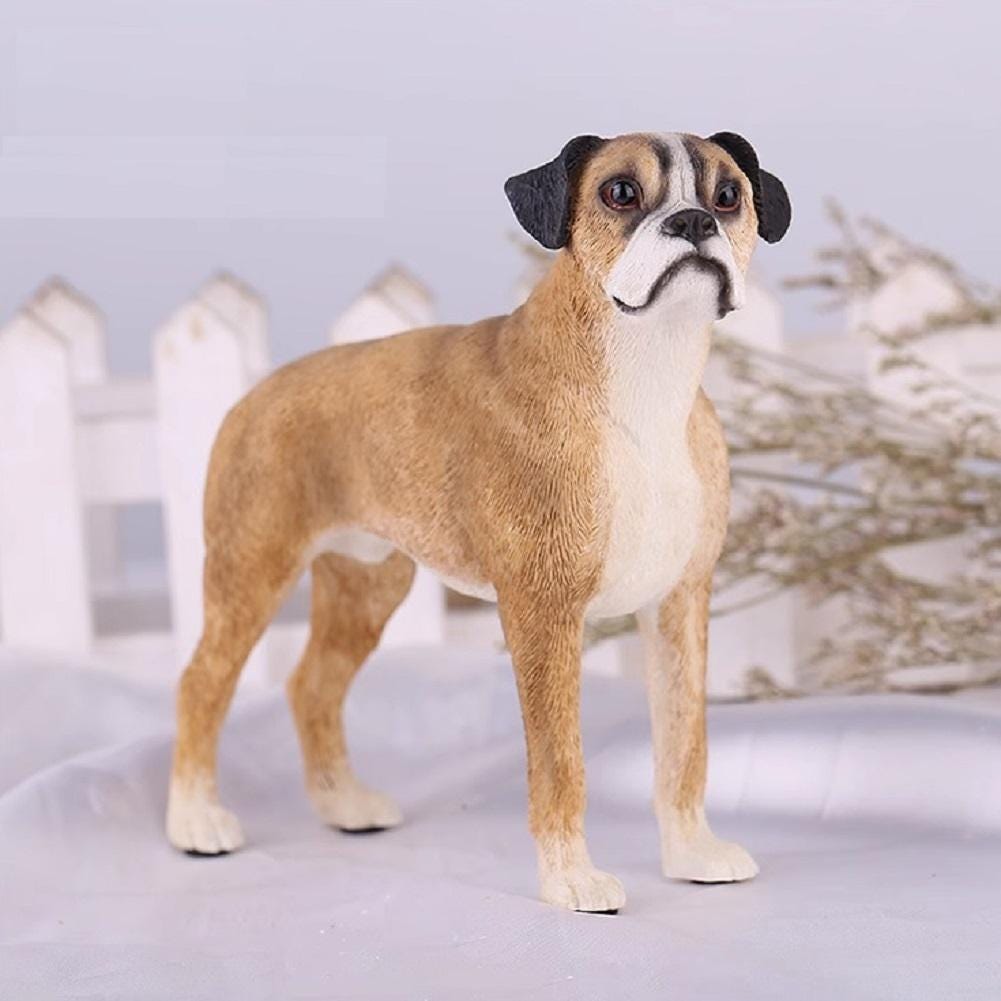 Hand-Crafted Resin Boxer Dog Action Figure Imitation Puppy Dog Figurine Sculpture Decoration for Car Dashboard Statue Ornament 1/6 Size