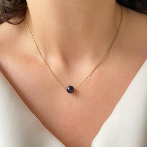Black Pearl Necklace Gold Necklace Single Black Pearl Gift Necklace