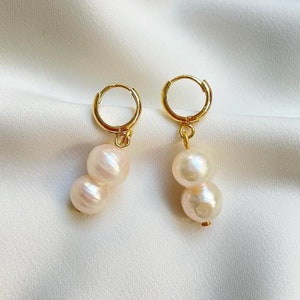Pearl Earrings Baroque Pearls Gold Hoop Pearl Earrings Gift