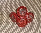 Cottage Chic Red Distressed Ceramic Design Drawer Knob Pull Knobs Set of 4