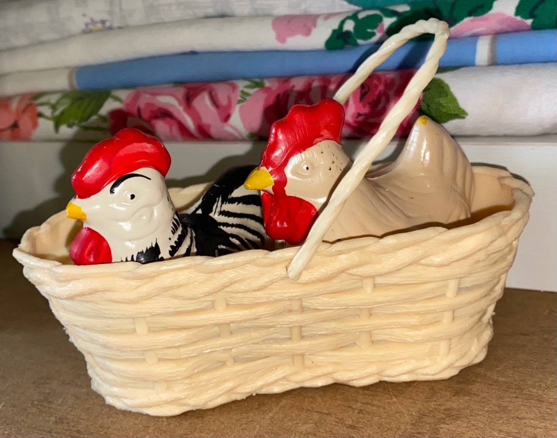 Vintage Chickens in a Basket Salt and Pepper Shaker Set Retro Etsy