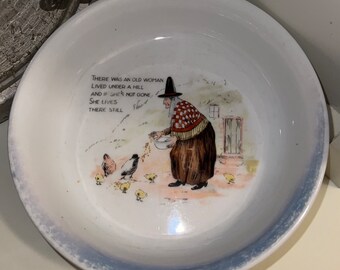 Vintage Nursery Rhyme Old Woman Porcelain Child’s Dish