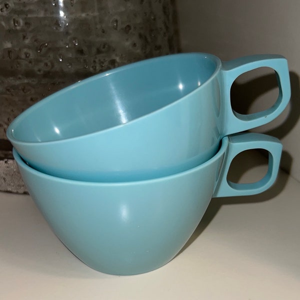 Vintage Melmac Mallo Ware Robins Egg Blue Mugs Set of 2