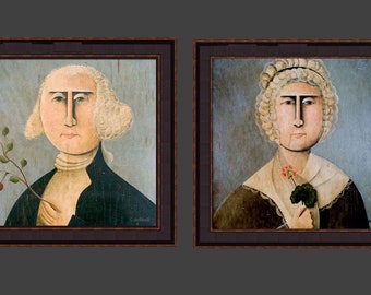 George & Martha Washington Primitive Portraits Giclee Print by Tim Campbell
