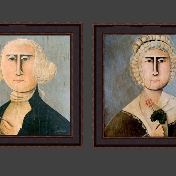 George & Martha Washington Primitive Portraits Giclee Print by Tim Campbell