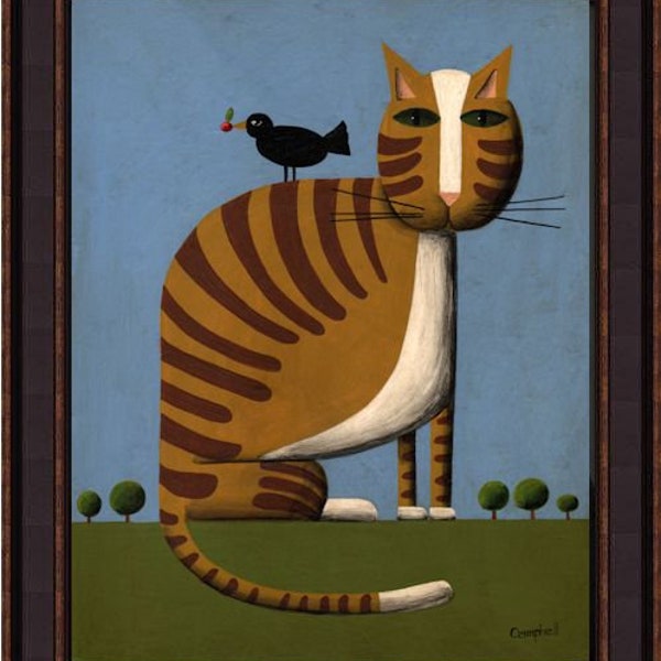 Tim Campbell's "Cat with a Bird" Giclee Print