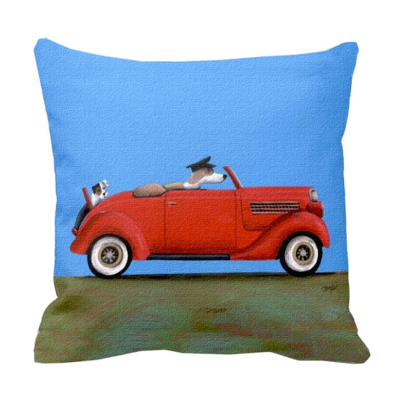 Dogs Driving Otis in Vintage Cars Throw Pillows 