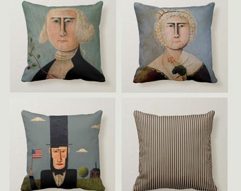 George & Martha Washington and Abe Lincoln Throw Pillows