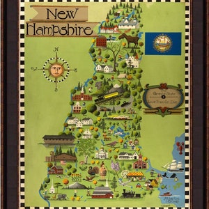 A Bird&#39;s Eye View Map of New Hampshire Giclee Print by Tim Campbell