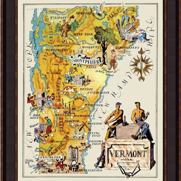 Vermont Map Etsy