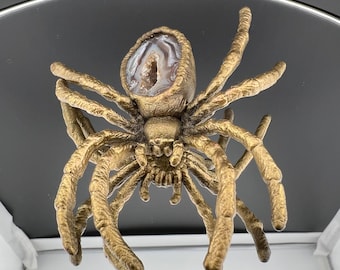 Electroformed Spider Replica Plastic With Oco Geode And Crystals Copper Electroformed Brass Finished