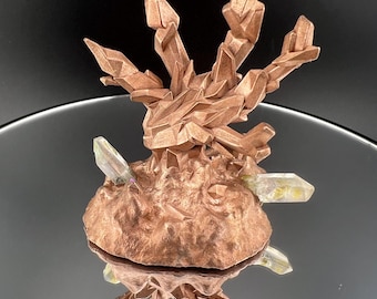 Electroformed Copper Quartz Crystal Sculpture, Dark Brass Finish