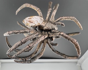 Electroformed Spider Replica Plastic With Oco Geode And Crystals Copper Electroformed Dark Brass Finished