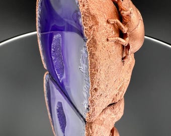 Electroformed Ladybug Agate Geode, Purple Teal Copper Rock Crystal