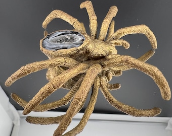 Electroformed Spider Replica Plastic With Oco Geode And Crystals Copper Electroformed Brass Finished
