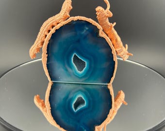 Electroformed Copper Teal Agate Geode Beetle Sculpture
