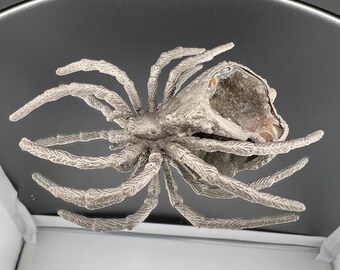 Electroformed Spider Replica Plastic With Oco Geode And Crystals Copper Electroformed Nickel Finished