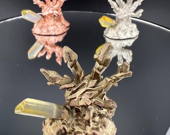 Electroformed Chiral Crystal Sculpture: Copper, Quartz & 3D Resin