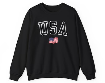 レトロ USA スウェットシャツ、レディース USA クルーネック スウェットシャツ、USA シャツ、アメリカ スウェットシャツ、独立記念日スウェットシャツ、愛国心スウェットシャツ