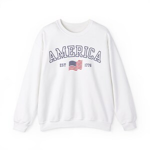 America Sweatshirt EST 1776 Faded Vintage Style Aesthetic USA Crewneck Trendy Varsity Style America Crewneck July 4th Unisex Sweatshirt