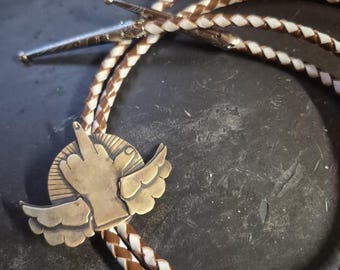 The Flying Eff Off Bird Brass + Turquoise Bolo Tie