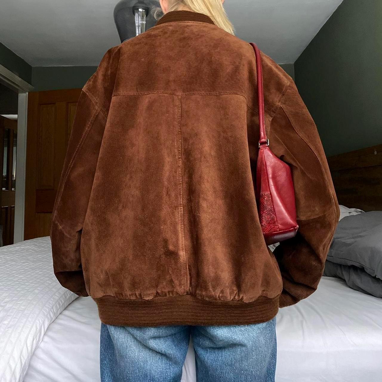 90s Women Suede Bomber Leather Jacket | Brown Genuine Suede
