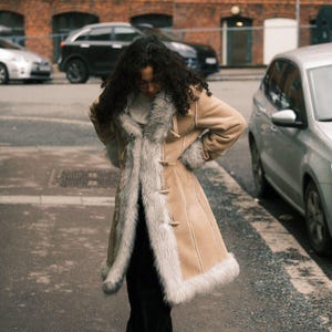 Women&#39;s Penny Lane Coat Vintage Shearling Coat Boho Hippie Afghan Coat Winter Sheepskin Coat 70s Long Fur Trench Coat Warm Suede Fur Coat