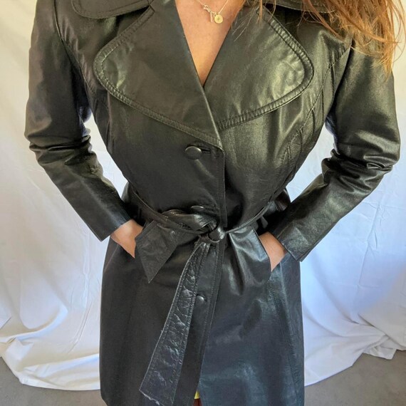 オールレザー【本革トレンチ】ヴィンテージ 90s ブラックレザー ロング