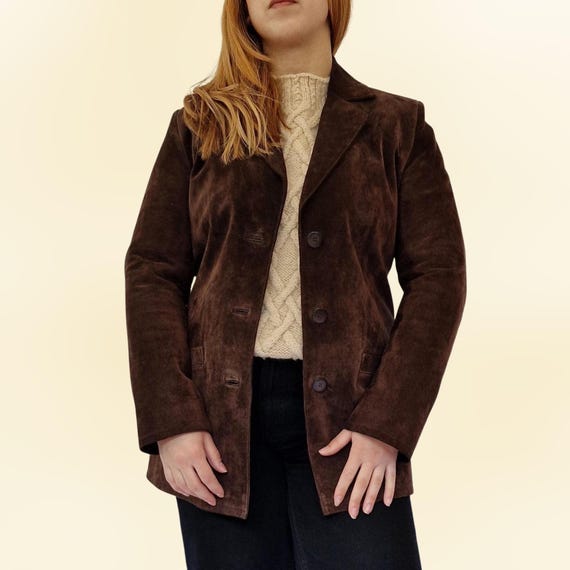 【70s】Euro Vintage Ethnic Suede Coat Vintage VTG 60s 70s Suede Jacket Coat, Snap Front S/M