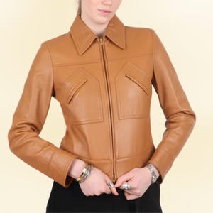 Veste en cuir marron pour femme - Veste en cuir d'agneau souple véritable - Vêtements d'extérieur en cuir minimalistes pour toutes les saisons