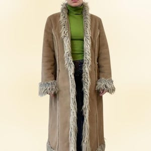 Women Penny Lane Coat Vintage Fur Coat Long Shearling Coat Bohemian Afghan Coat 1970 Sheepskin Coat Winter Trench Coat Y2K Warm Suede Coat