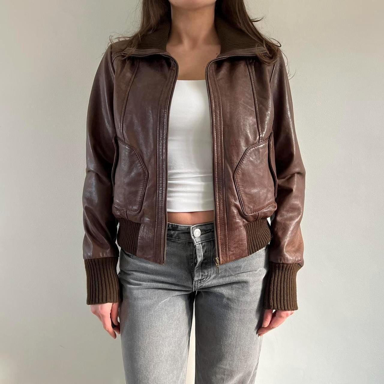 ジャケット・アウター 90s A-2 leather jacket brown y2k Y2K Leather Jacket – VintageFolk