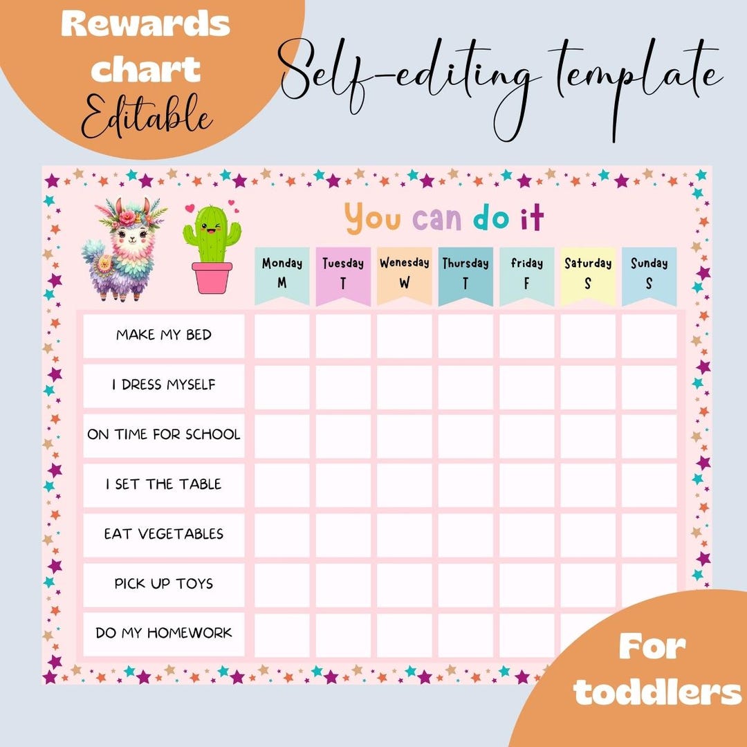 Printable Reward Chart for Kids Editable Behavior Tracker in Canva Fun ...
