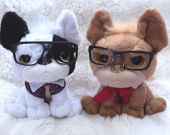 Trendy Dogs French Bulldog Style Plush Set Glasses Hipster Puppy Cute Pair