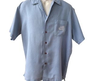 オーシャンパシフィック メンズ ラージ ブルー ハワイアンシャツ アイランドプランテーションキャンプ レーヨンコットン