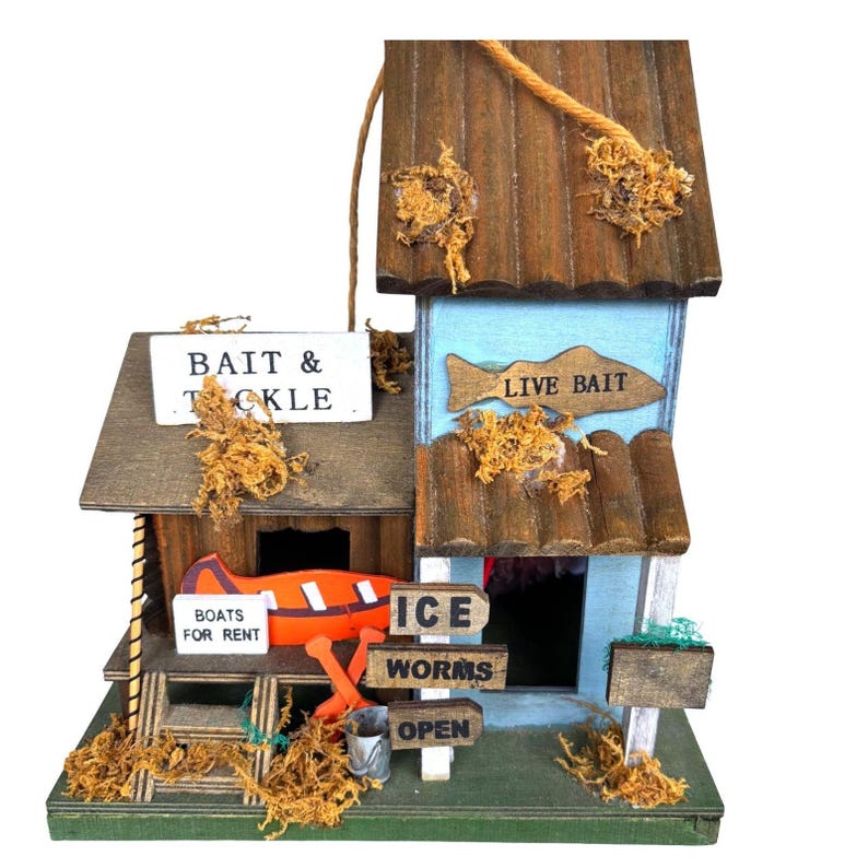 Rustic Fishing Bait Shop Birdhouse Cabin Lodge Decor Bait & Tackle Lake ...