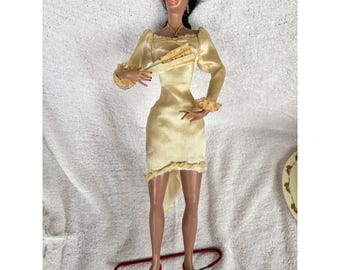 Vintage Boudoir Lampe Puppe Satin Kleid Schmuck Waschtisch 1940er Jahre