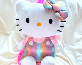 Mochila de peluche Hello Kitty Sanrio rosa iridiscente arcoíris mini mochila nueva con etiquetas