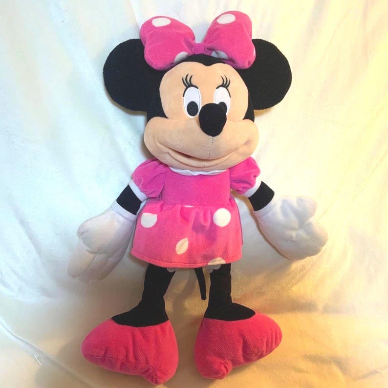 Disney Minnie Mouse Plush 18" Pink Polka Dot Dress Stuffed Animal Soft Toy image 1