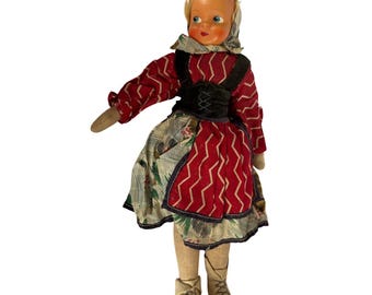 Vintage Polnische Folklorepuppe Polen Beschriftet Stoff Körper Tracht 30 cm