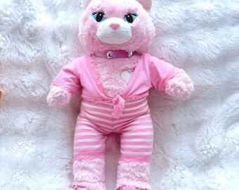 Build-A-Bear Workshop Pink Kitty Cat Plush 18" Striped Pajamas Sandals Collar