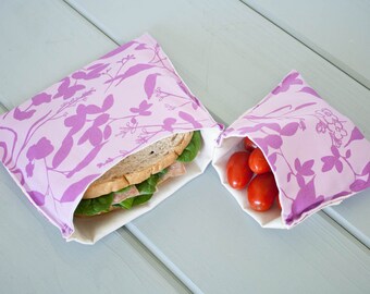 PLASTIC-FREE Orchid Purple Sandwich and Snack Bags, Reusable, Organic Cotton, Eco Friendly - Set of 2