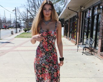 Black & Pink Floral Maxi Tank Dress