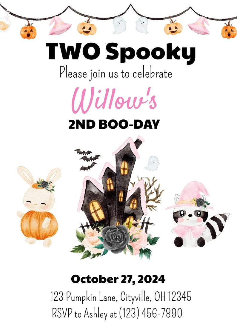 2nd Birthday Two Spooky Boo-day Pink and Black. Halloween. Girl. - Etsy