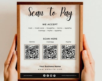 Plantilla de escaneo para pago, letrero QR editable para pequeñas empresas, letrero de método de pago imprimible