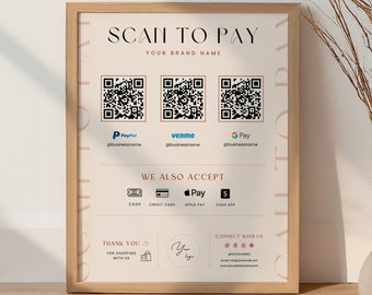 Plantilla de escaneo para pago, letrero con código QR editable, plantilla de Canva para pequeñas empresas imprimible, letrero de pago de Venmo